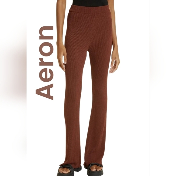 Aeron Womens Egon Brown/Rust Ribbed Knit Flare Pants Sz M Casual Comfort Cozy - Picture 1 of 13